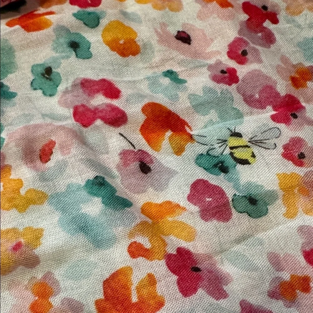 Lightweight Floral & Stripe Wrap Scarf in Pastel Multi